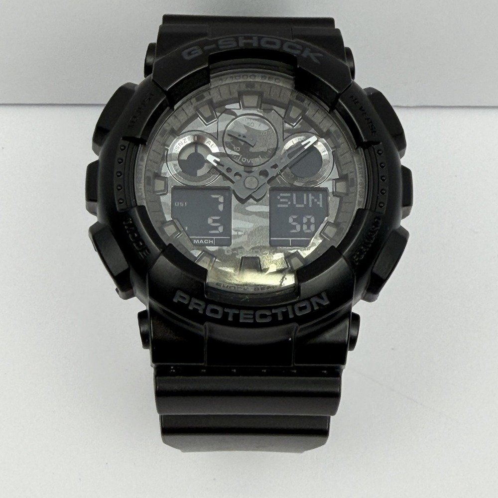 Casio G-Shock GA-100CF Mens Watch 51mm Gray Camo Analog Digital Black Resin